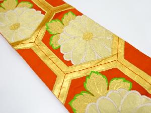 アンティーク　亀甲繋ぎに菊模様織り出し袋帯（着用可）